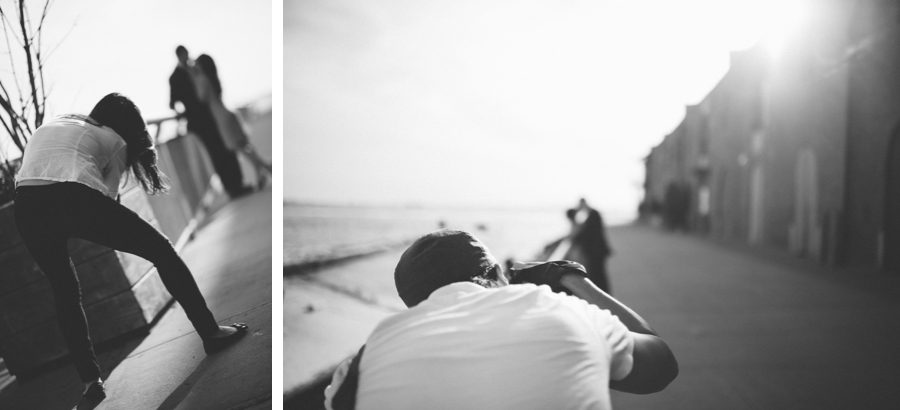 Behind the scenes during an engagement session in Red Hook with NYC wedding photographer Ben Lau.