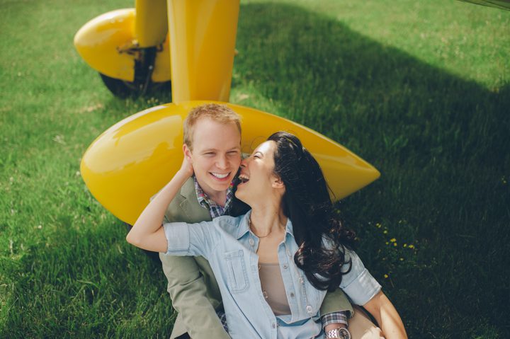 Engagement session at an airfield in Philadelphia, PA. Captured by NJ wedding photographer Ben Lau.