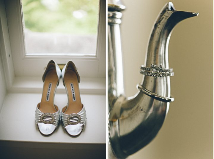 Shoe and ring shots for a wedding at the Castle on the Hudson in Tarrytown, NY. Captured by NYC wedding photographer Ben Lau.