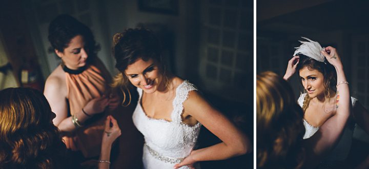 Bride preps for her wedding reception at the Stone House in Stirling Ridge. Captured by NJ wedding photographer Ben Lau.