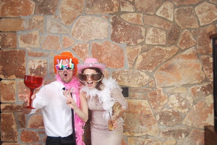 Wedding photo booth at the Stone House in Stirling Ridge. Captured by NJ wedding photographer Ben Lau.