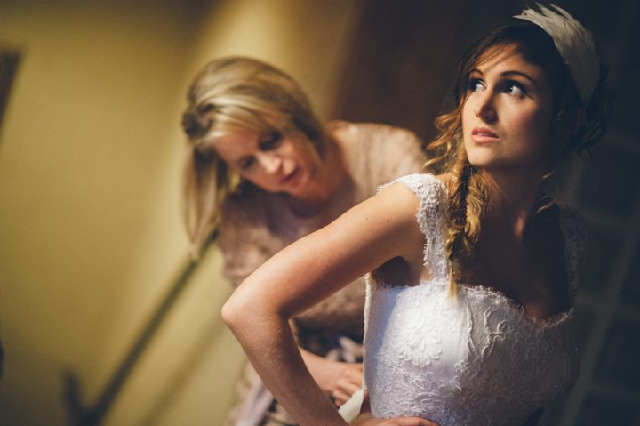 Bride preps for her wedding day at the Stone House in Stirling Ridge. Captured by NJ wedding photographer Ben Lau.