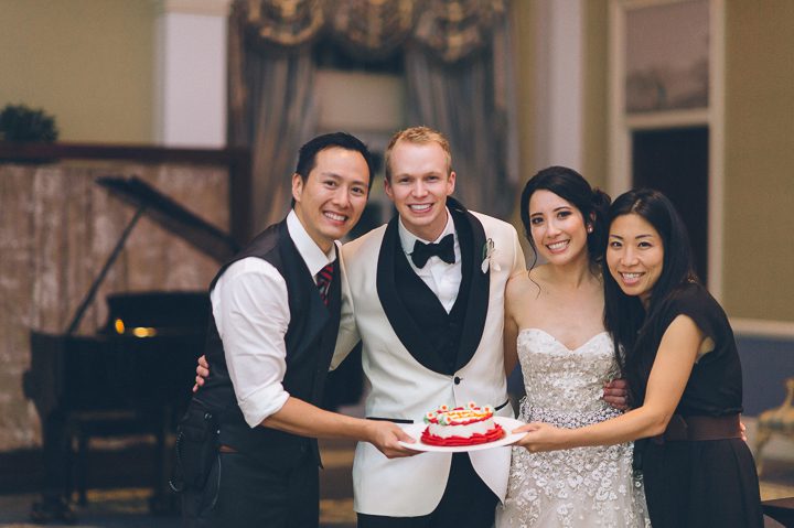 Bride and groom shares wedding anniversary with their wedding photographers.