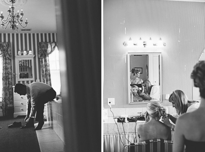 Bride and groom get ready for their wedding day at the Antrim 1844 Country House in Taneytown, MD. Captured by Baltimore wedding photographer Ben Lau.
