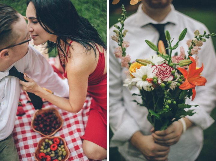 Picnic during a Central Park Engagement session. Captured by NYC wedding photographer Ben Lau.