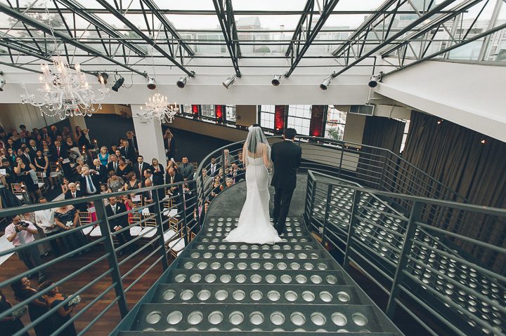 Wedding ceremony at the Tribeca Rooftop. Captured by NYC wedding photographer Ben Lau.