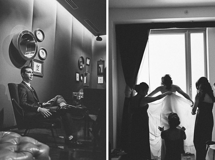 Morning prep for wedding day at the Tribeca Rooftop, captured by NYC wedding photographer Ben Lau.