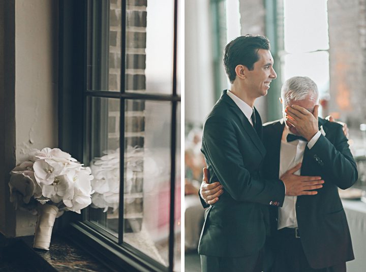 Groom and his father at a Tribeca Rooftop Wedding. Captured by NYC wedding Photographer Ben Lau.