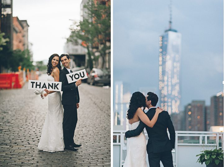 Thank you from the Bride and Groom at the Tribeca Rooftop. Captured by NYC wedding photographer Ben Lau.