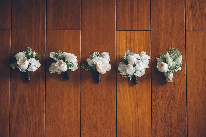 Wedding boutonnieres at Falkirk Estates in Central Valley, NY. Captured by NYC wedding photographer Ben Lau.