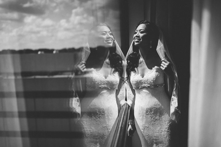Bride portraits on her wedding day at the Hyatt Regency Crystal City. Captured by NYC wedding photographer Ben Lau.
