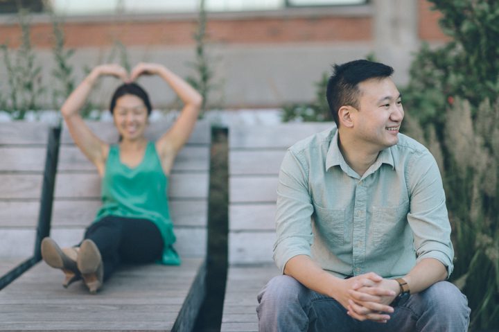 Engagement session in High Line Park. Captured by NYC wedding photographer Ben Lau.