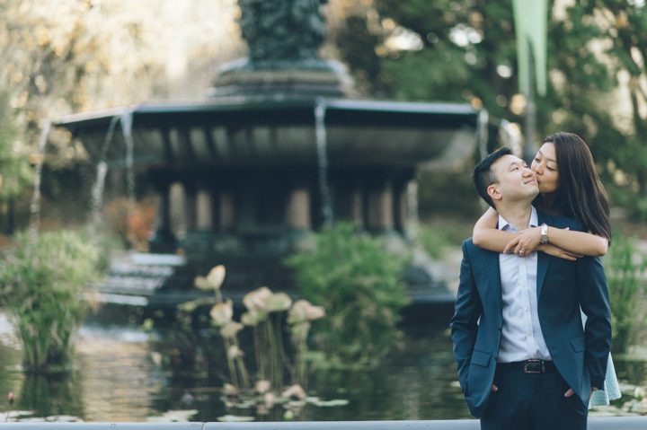 Engagement session at the Bethesda Fountain in Central Park. Captured by NYC wedding photographer Ben Lau.