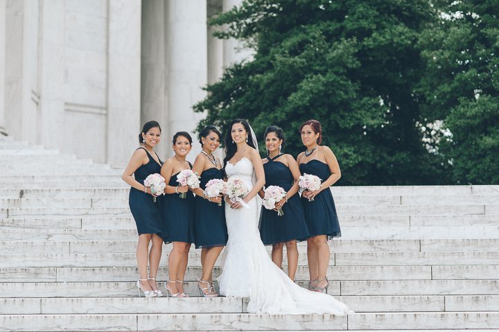 Wedding portraits at the Jefferson Memorial in Washington DC. Captured by NYC wedding photographer Ben Lau.