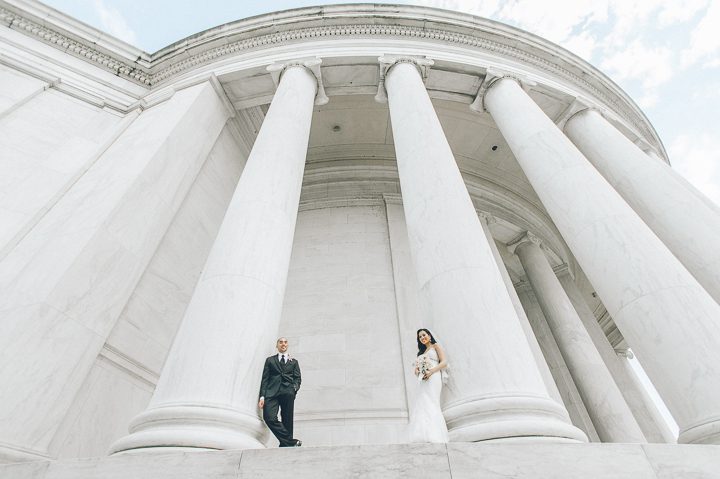 Wedding portraits at the Jefferson Memorial in Washington DC. Captured by NYC wedding photographer Ben Lau.