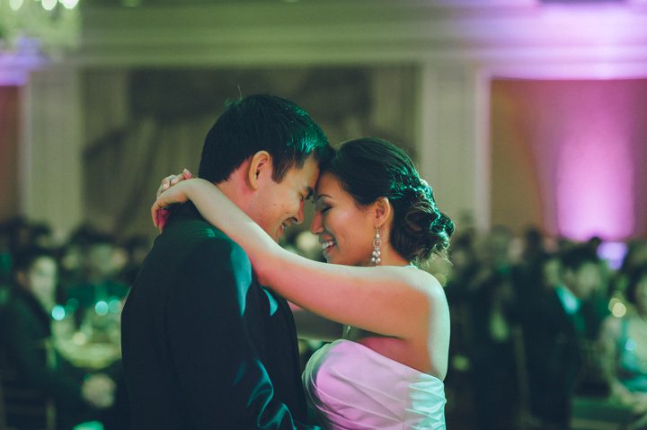 Bride and groom's first dance during their wedding reception at the Ritz Carlton in San Francisco, CA. Captured by NYC wedding photographer Ben Lau.