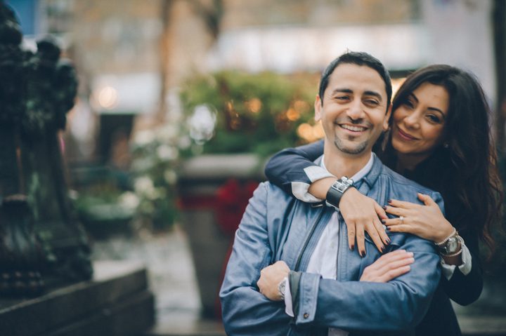 NYC engagement session at Bryant Park. Captured by NYC wedding photographer Ben Lau.