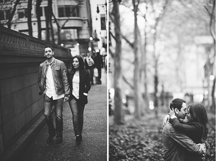 NYC engagement session at Bryant Park. Captured by NYC wedding photographer Ben Lau.