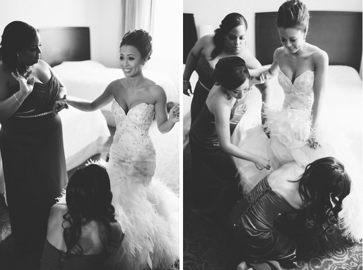 Bride prepares for her wedding day at the Belvedere Hotel in Baltimore, MD. Captured by NYC wedding photographer Ben Lau.