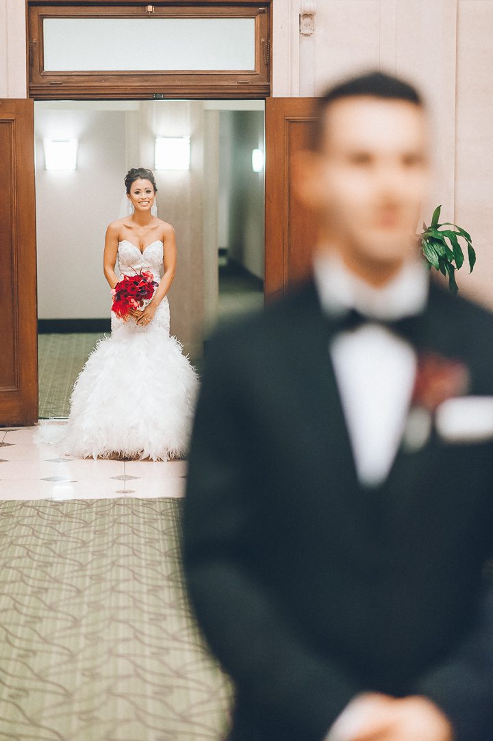 First look for a wedding at the Belvedere Hotel in Baltimore, MD. Captured by NYC wedding photographer Ben Lau.
