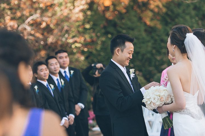 Wedding ceremony at The Estate at Florentine Gardens in River Vale, NJ. Captured by Northern NJ wedding photographer Ben Lau.