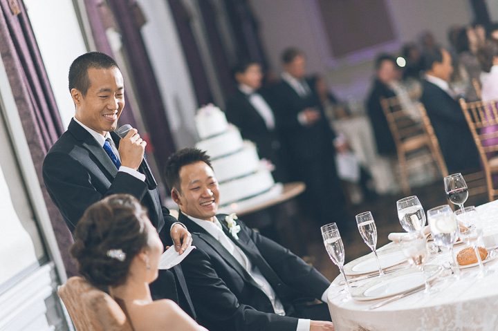Best Man toasts during a wedding reception at The Estate at Florentine Gardens in River Vale, NJ. Captured by Northern NJ wedding photographer Ben Lau.