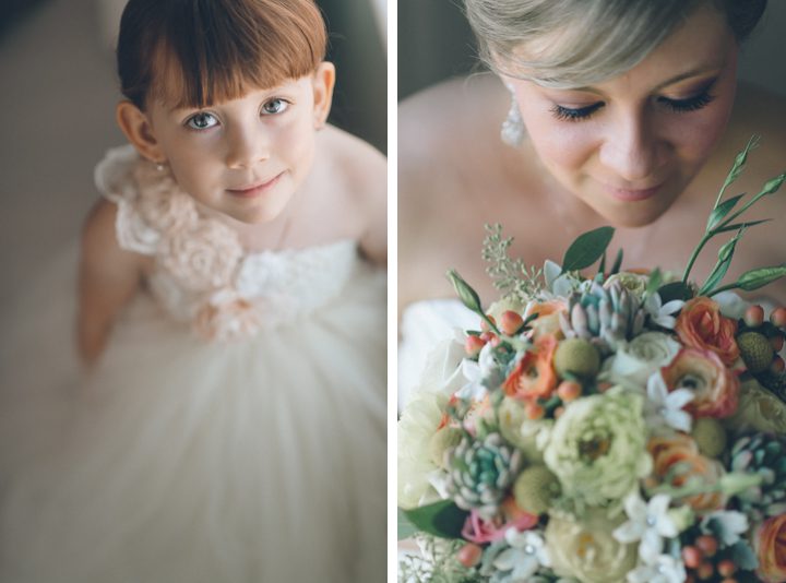 Flower girl and bride's portrait at the Bungalow Hotel near McLoone's Pierhouse in Long Branch, NJ. Captured by NYC wedding photographer Ben Lau.