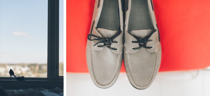 Wedding shoes at McLoone's Pier House in Long Branch, NJ. Captured by NYC wedding photographer Ben Lau.