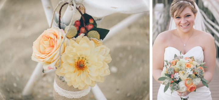 Bridal portrait and floral decor at McLoone's Pierhouse in Long Branch, NJ. Captured by NYC wedding photographer Ben Lau.