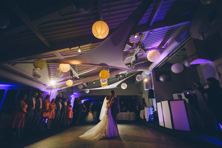 Bride and groom's first dance during a McLoones Pierhouse Wedding in Long Branch, NJ. Captured by NYC wedding photographer Ben Lau.