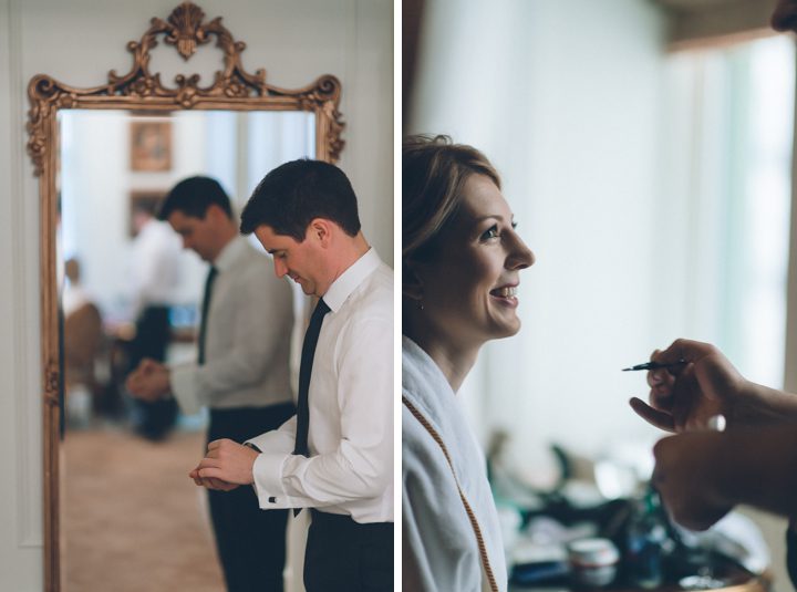 Bride and groom prepare for their New York City Hall wedding, captured by NYC wedding photographer Ben Lau.