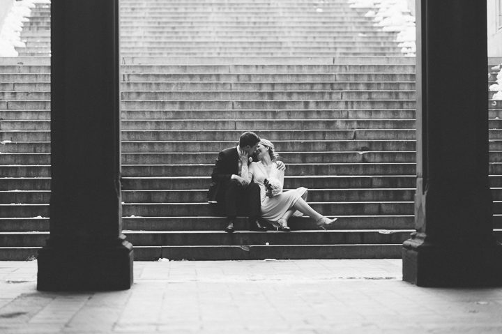 Bride and groom portraits at the Bethesda Arcade in Central Park after their New York City Hall wedding, captured by NYC wedding photographer Ben Lau.