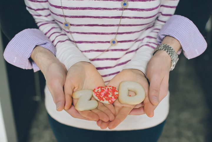Zoie and Daniel's cookies during their rainy day engagement session with New York City wedding photographer Ben Lau.