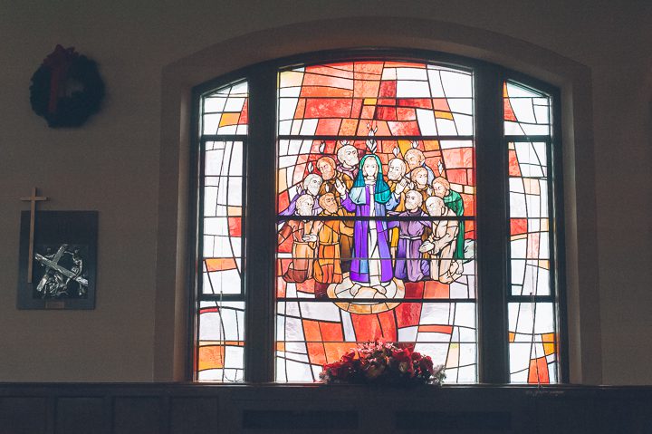 Stained glass at a church. Captured by NYC wedding photographer Ben Lau.