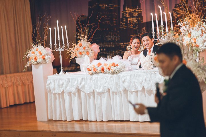 Best man's toast during a wedding reception at Dae Dong Manor in Flushing, NY. Captured by NYC wedding photographer Ben Lau.