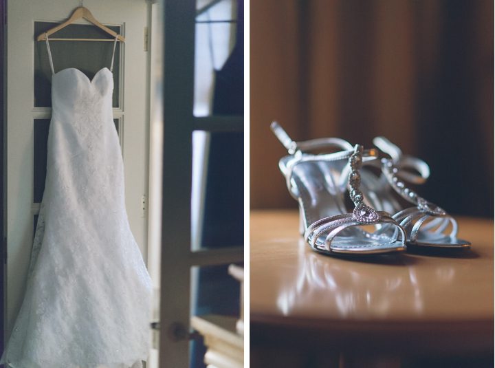 Bride's dress and shoes for her wedding at Mudan in Flushing, NY. Captured by NYC wedding photographer Ben Lau.
