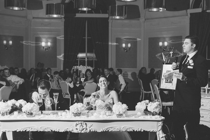 Best man toasts during a wedding reception at the Westmount Country Club. Captured by Northern NJ wedding photographer Ben Lau.