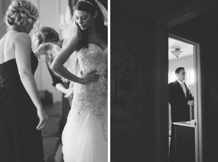Bride and groom get ready on the morning of their wedding at the Westmount Country Club. Captured by Northern NJ wedding photographer Ben Lau.