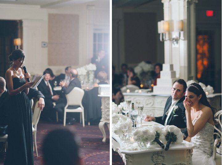 Toasts during a wedding at the Westmount Country Club in Woodland Park, NJ. Captured by Northern NJ wedding photographer Ben Lau.