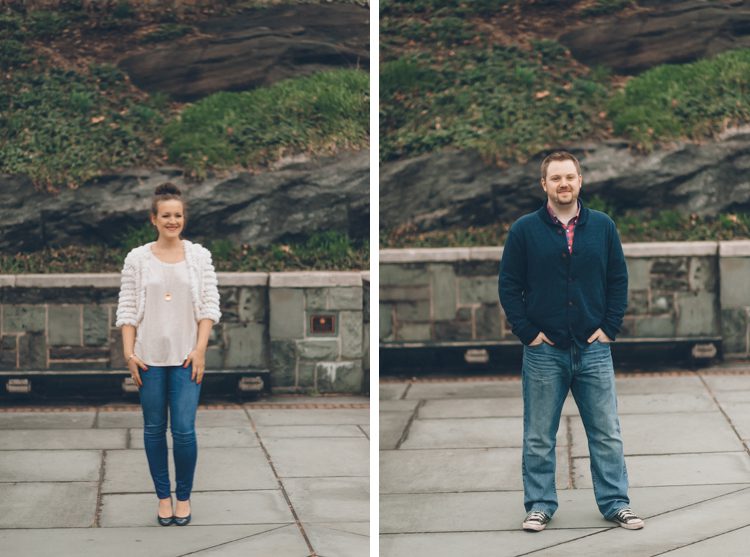 Solo portraits of couple during their engagement session in Central Park. Captured by NYC wedding photographer Ben Lau.