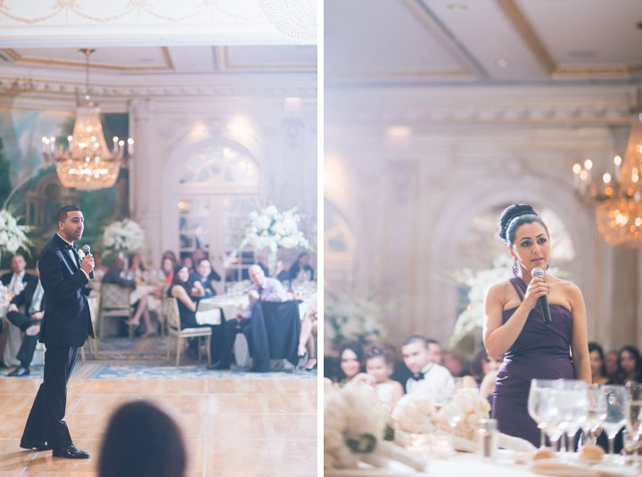 Toasts during a wedding reception at the Essex House in NYC. Captured by NYC wedding photographer Ben Lau.