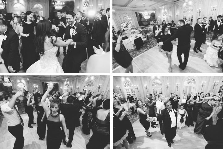 Guests dance during a wedding reception at the Essex House in NYC. Captured by NYC wedding photographer Ben Lau.