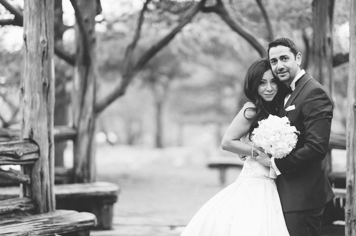 Bride and groom portrait in Central Park. Captured by NYC wedding photographer Ben Lau.