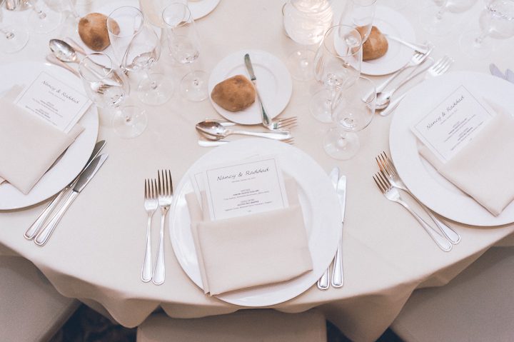 Wedding place settings at the Essex House in NYC. Captured by NYC wedding photographer Ben Lau.