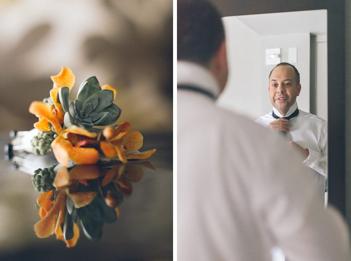 Groom preps for his wedding day at the Maritime Parc in Jersey City, NJ. Captured by NYC wedding photographer Ben Lau.