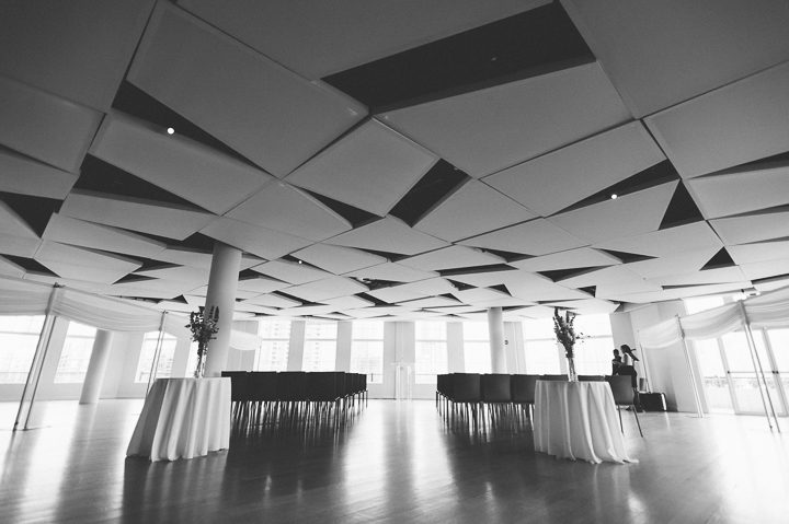 Wedding ceremony area at the Maritime Parc in Jersey City, NJ. Captured by NYC wedding photographer Ben Lau.