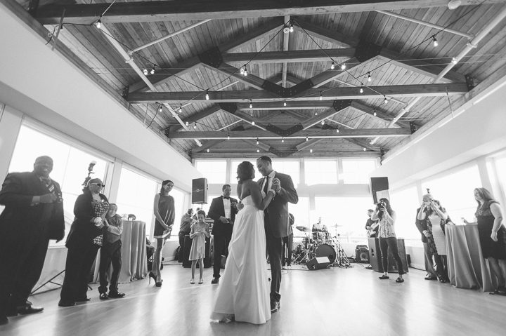 Bride and groom share their first dance at the Maritime Parc in Jersey City, NJ. Captured by NYC wedding photographer Ben Lau.