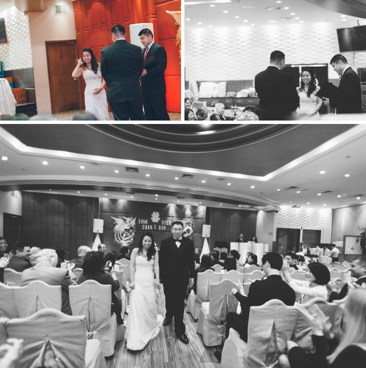 Wedding ceremony at the Jade Asian Restaurant in Flushing, Queens. Captured by NYC wedding photographer Ben Lau.