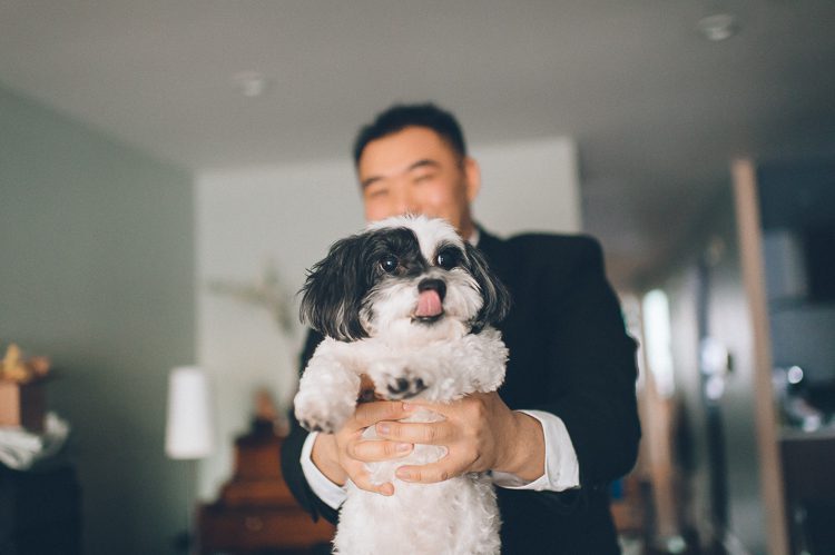 Groom and his dog. Captured by NYC wedding photographer Ben Lau.