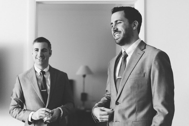 Groom and groomsmen prep for a wedding day at the Sonesta Bayfront Hotel in Coconut Grove, Miami. Captured by Miami wedding photographer Ben Lau.